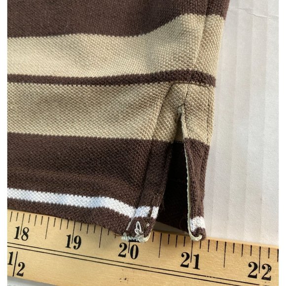 Lada Mens Brown and Tan Striped Short Sleeve Collared Henley Sport Shirt Size L - Picture 8 of 9